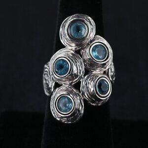 Designer Hagit Gorali ring size 7 1/2 925 Sterling Silver with blue topaz stones
